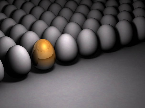 Golden sparkling egg. It expresses its potential. Dim background - Photo, Image