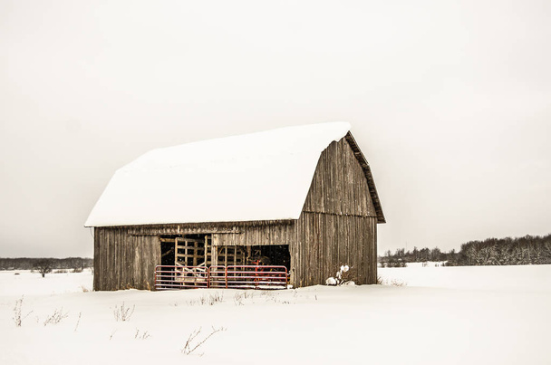 Brown Barn with a Red Gate - Фото, изображение