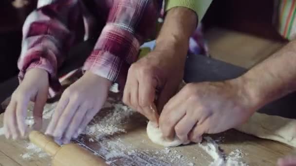 Children and dad mold from dough - Footage, Video