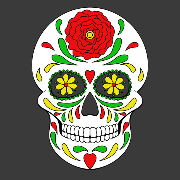 Day of The Dead kleurrijke Skull met florale sieraad. Mexicaanse suiker schedel. Vectorillustratie - Vector, afbeelding