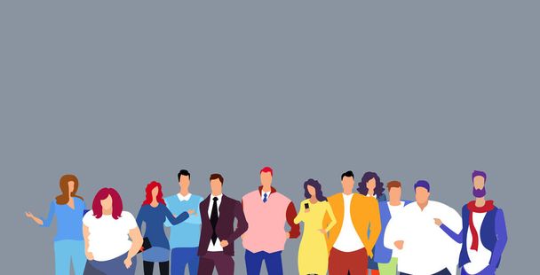 група бізнесменів люди, що стоять разом різні чоловіки жінки бізнесмени колеги успішний командний портрет горизонтальний
 - Вектор, зображення