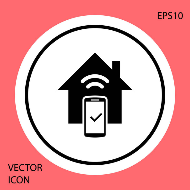 schwarzes Smart Home - Fernbedienungssystem-Symbol isoliert auf rotem Hintergrund. weißer Kreis-Knopf. Vektorillustration - Vektor, Bild