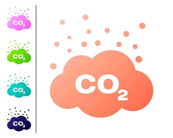 Emisiones de CO2 de coral en el icono de la nube aislado sobre fondo blanco. Símbolo de fórmula de dióxido de carbono, concepto de contaminación por smog, concepto de medio ambiente. Establecer iconos de color. Ilustración vectorial
 - Vector, imagen