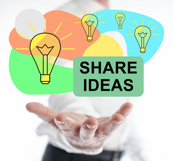 Share ideas concept levitating above a hand - Photo, Image