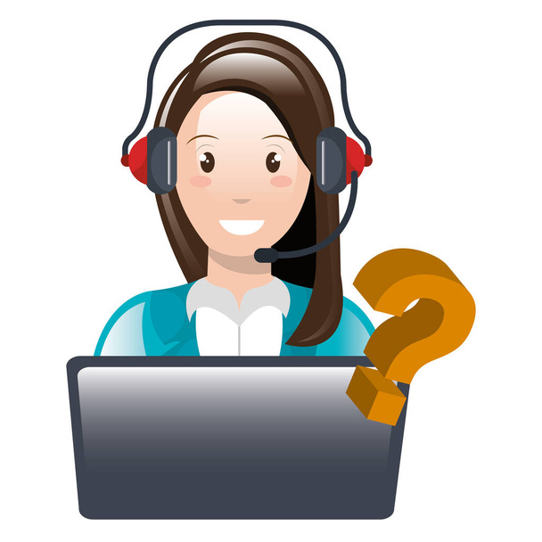 Callcenter-Frau mit Laptop und Headset - Vektor, Bild
