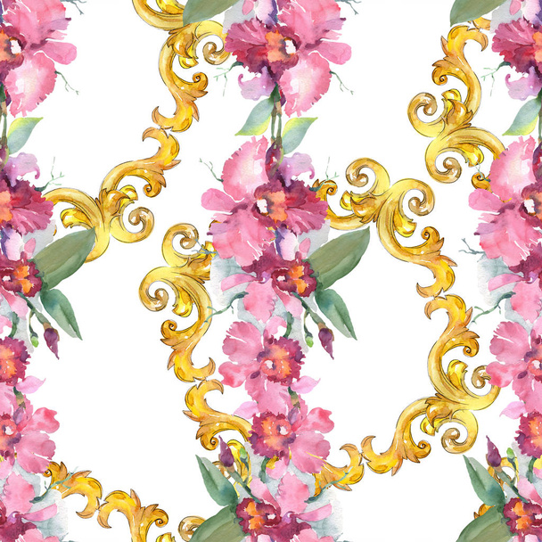 Розовый букет орхидеи ботанические цветы. Дикий весенний цветок. Набор акварельных рисунков. Акварель для рисования акварелью. Бесшовный рисунок фона. Текстура ткани для печати обоев
. - Фото, изображение