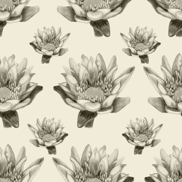 Hand-drawn lotus gray seamless pattern - Fotoğraf, Görsel