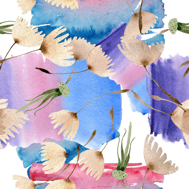 Dandelion blowball with seeds. Watercolor background illustration set. Seamless background pattern. - Fotografie, Obrázek