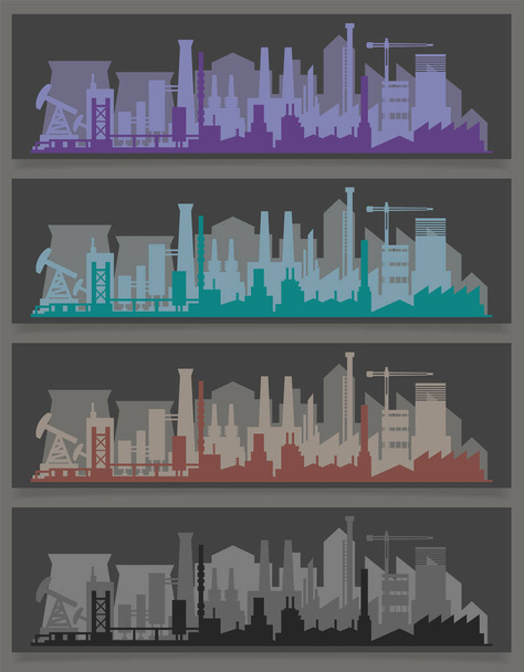 Industrial trendy city skyline colored sets. Vector illustration - Vector, Imagen