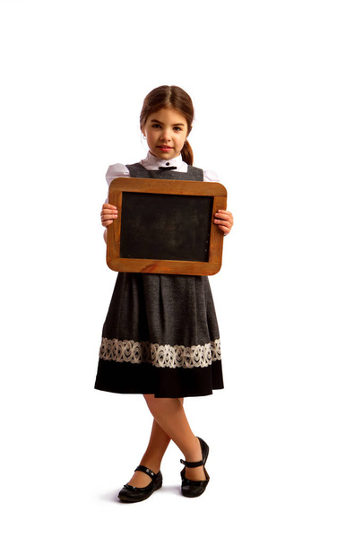 girl and chalkboard - Фото, изображение