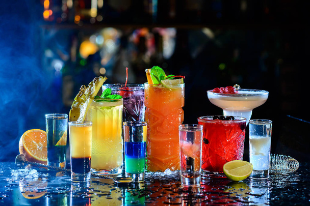 Set of classic cocktails in a smoke bar - Fotó, kép