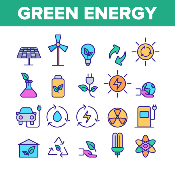 Green Energy Sources Set icone lineari vettoriali
 - Vettoriali, immagini