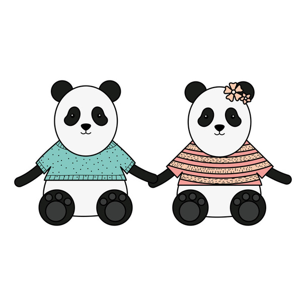 cute bears pandas couple childish characters - Vector, Image