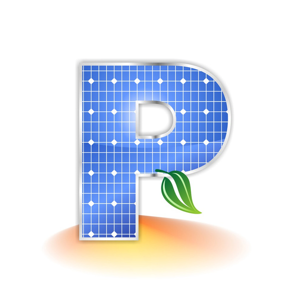 太陽電池パネルのテクスチャ、アルファベット大文字の p アイコンまたはシンボル - 写真・画像
