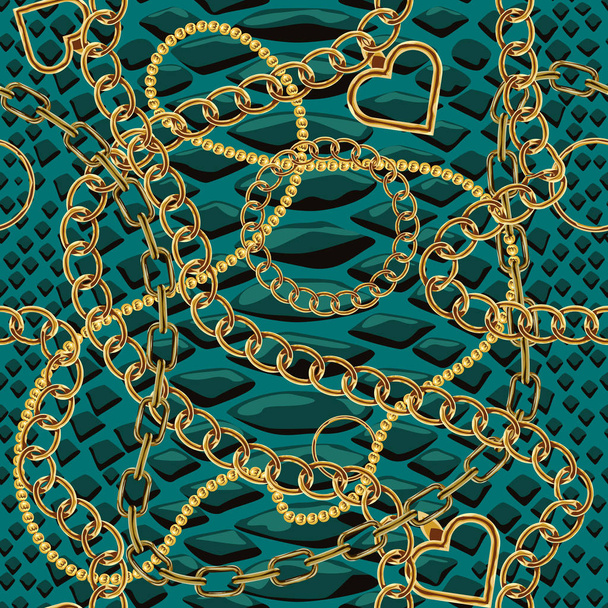 Leuke ketting textuur naadloos met Snake Skin patroon. Platte en effen kleur vector illustratie. - Vector, afbeelding