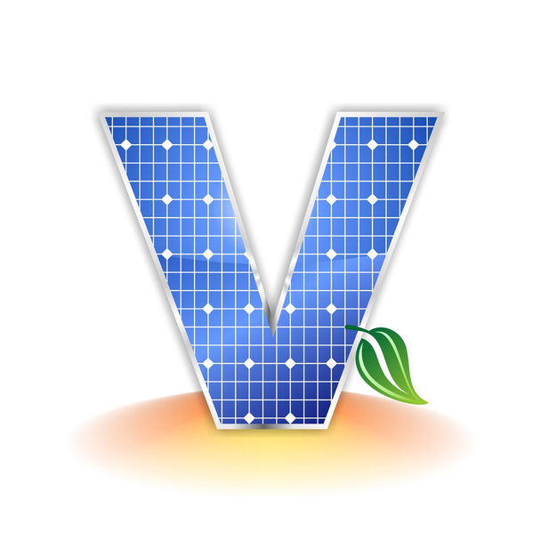 太陽電池パネルのテクスチャ、アルファベット大文字の v アイコンまたはシンボル - 写真・画像