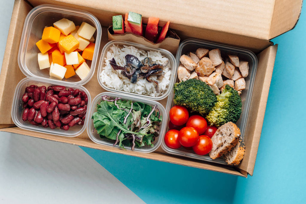 Healthy food in lunch box, minimal concept food work . Balanced  - Φωτογραφία, εικόνα