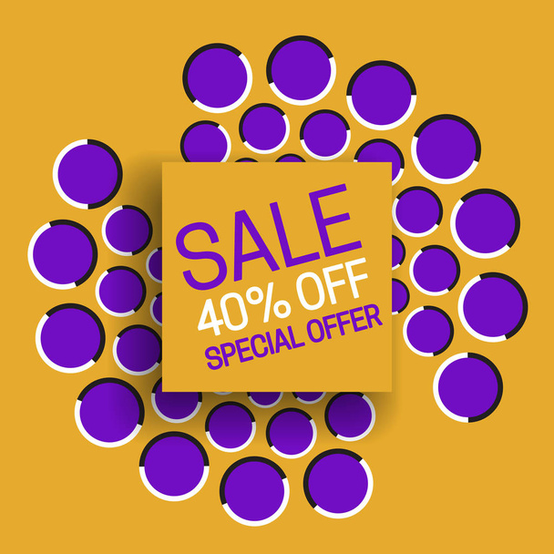Sale 40% off special offer banner text on orange purple optical illusion moving background - Vector, Image