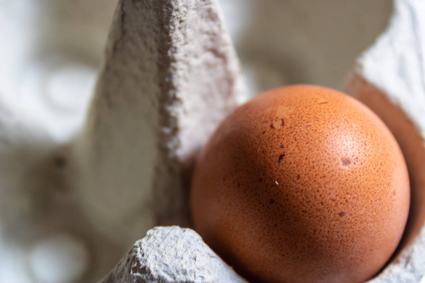 Bruine kip ei in de Egg Box close-up-afbeelding - Foto, afbeelding