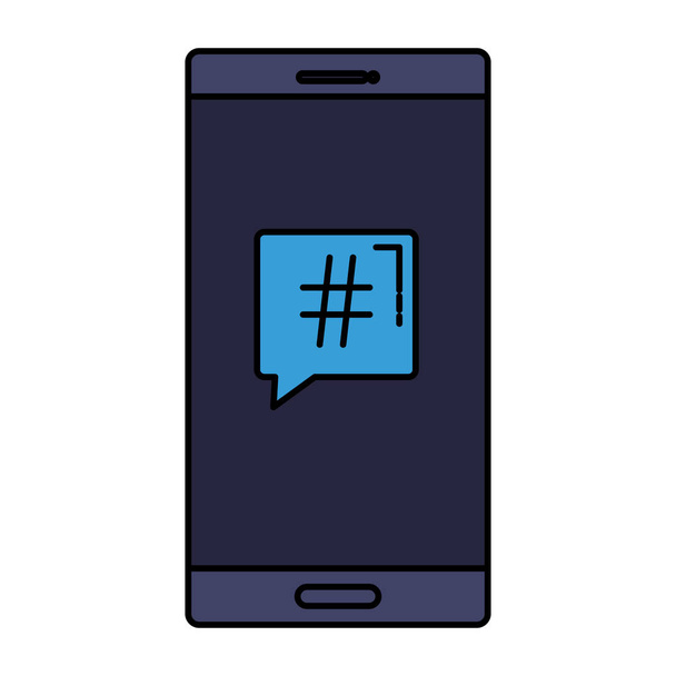 konuşma balonu hashtag sembolü ile akıllı telefon - Vektör, Görsel