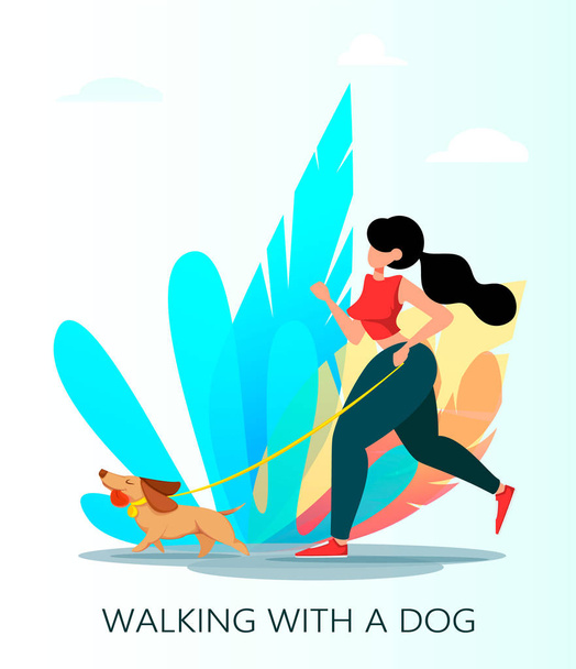 Hermosa mujer pasea con su perro
 - Vector, imagen