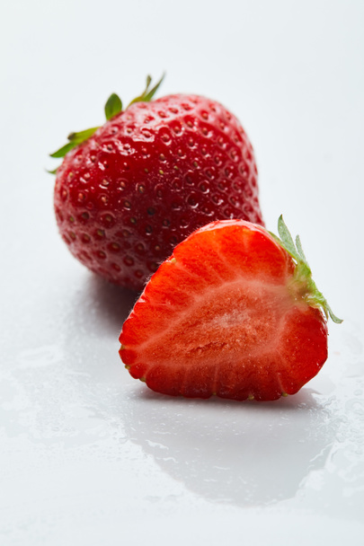 close up of sweet strawberries on white background - Fotografie, Obrázek