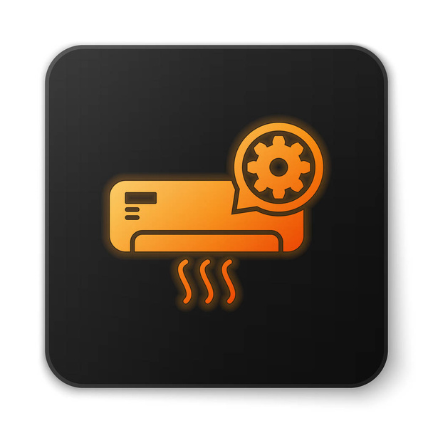 Orange glowing Air conditioner and gear icon isolated on white background. Adjusting app, service concept, setting options, maintenance, repair, fixing. Black square button. Vector Illustration - Vektori, kuva