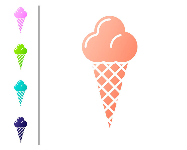 Коралловое мороженое в вафельном конусе икона изолированы на белом фоне. Милый символ. Задайте цвет. Векторная миграция
 - Вектор,изображение