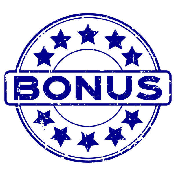Гранд-синій бонус з значком зірки круглої гумової печатки на білому тлі
 - Вектор, зображення