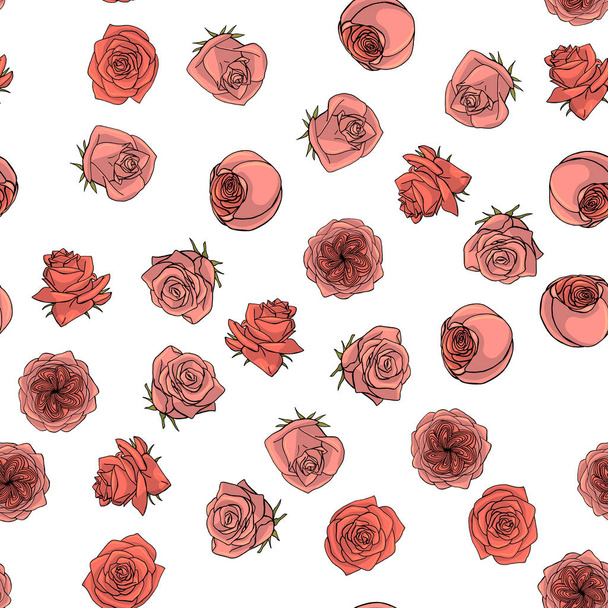 Hand drawn doodle style rose flowers seamless pattern - Vektor, obrázek