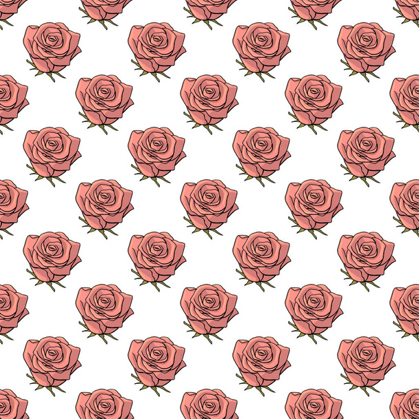Estilo garabato dibujado a mano rosa flores patrón sin costura
 - Vector, imagen