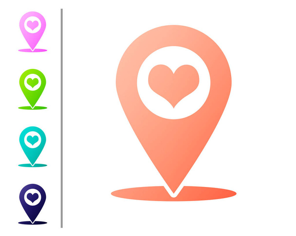 Corail Map pointeur avec icône de coeur isolé sur fond blanc. Définir l'icône dans les boutons de couleur. Illustration vectorielle
 - Vecteur, image