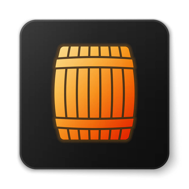 Orange glowing Wooden barrel icon isolated on white background. Black square button. Vector Illustration - Vector, Image