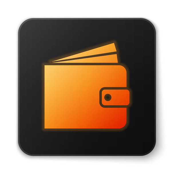 Orange glowing Wallet icon isolated on white background. Flat design. Black square button. Vector Illustration - ベクター画像