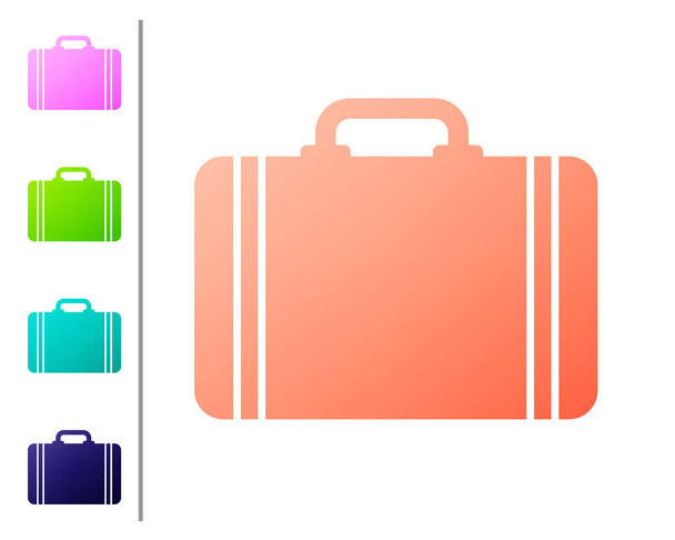 Koraal koffer voor reizen icoon geïsoleerd op witte achtergrond. Reisbagage teken. Reisbagage pictogram. Pictogram in kleur knoppen instellen. Vector illustratie - Vector, afbeelding