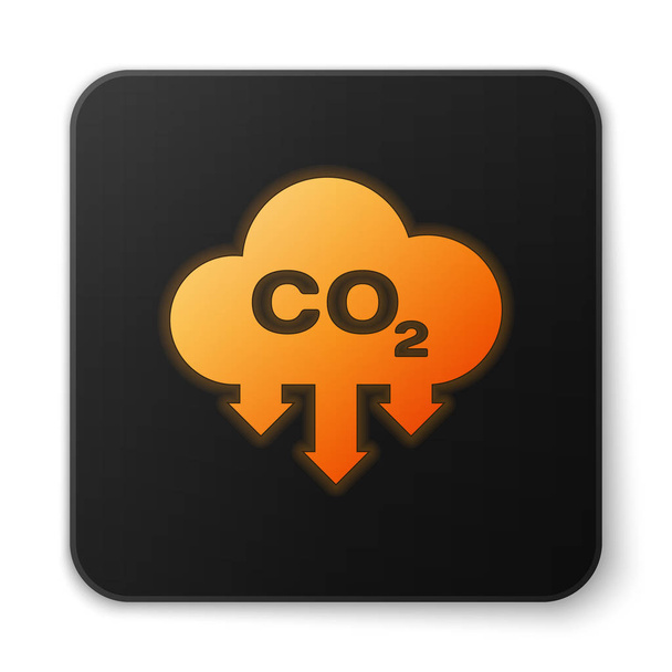 Pomarańczowy świecące emisje CO2 w chmurze ikona izolowane na białym tle. Symbol formuły dwutlenku węgla, koncepcja zanieczyszczenia smog, koncepcja środowiskowa. Czarny kwadrat przycisk. Ilustracja wektorowa - Wektor, obraz