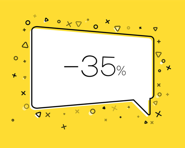 碑文付き幾何学的な販売バナー黄色の背景に35%の割引。スピーチバブル、バナー、ステッカー、価格タグ、バッジ、ポスターのためのテンプレート。ベクトルイラスト - ベクター画像