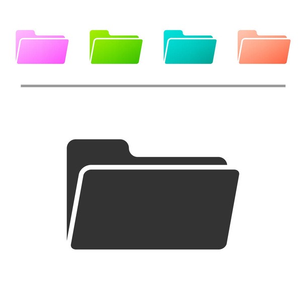 Szara ikona folderu na białym tle. Ustaw ikonę w kolorowych przyciskach. Ilustracja wektorowa - Wektor, obraz