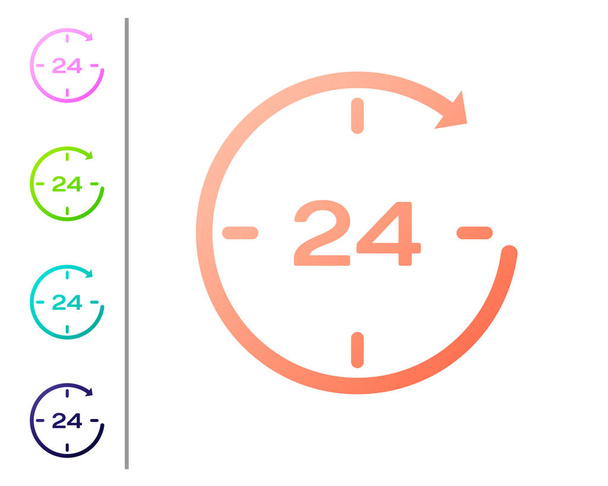 Koral zegar 24 godziny ikona izolowane na białym tle. Całodzienna ikona cykliczna. 24 godziny symbol serwisowy. Ustaw ikonę w kolorowych przyciskach. Ilustracja wektorowa - Wektor, obraz