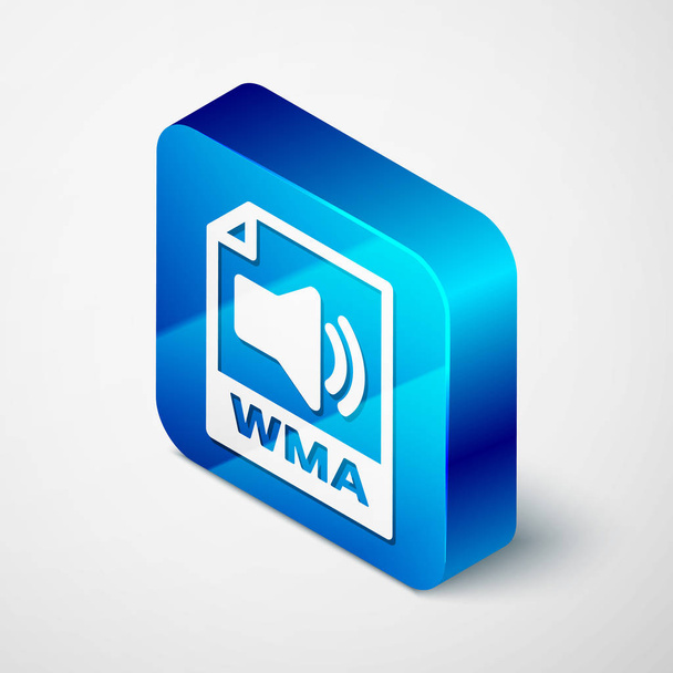 Isometrický soubor WMA s dokumentem. Stáhnout ikonu WMA na bílém pozadí. Symbol souboru WMA. Symbol formátu WMA. Modré čtvercové tlačítko. Vektorová ilustrace - Vektor, obrázek