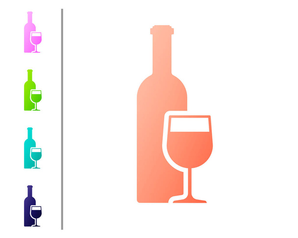 Coral Wine bottle with wine glass icon isolated on white background. Set icon in color buttons. Vector Illustration - Vector, Image