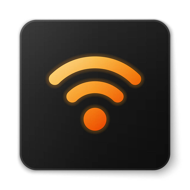 Ícone de símbolo de rede de internet sem fio Wi-Fi laranja brilhante isolado no fundo branco. Design plano. Botão quadrado preto. Ilustração vetorial
 - Vetor, Imagem