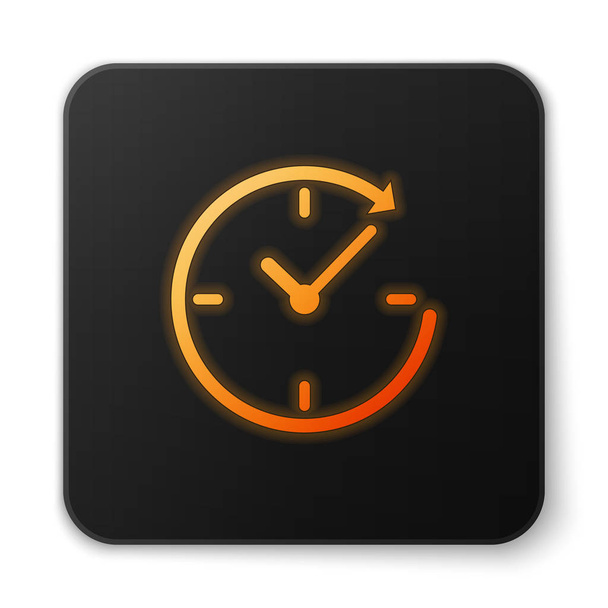 Reloj brillante naranja con icono de flecha aislado sobre fondo blanco. Símbolo de tiempo. Flecha del icono de rotación en sentido horario y tiempo. Diseño plano. Botón cuadrado negro. Ilustración vectorial
 - Vector, Imagen