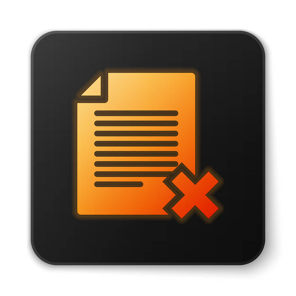 Narancssárga izzó a fehér háttéren elszigetelt fájldokumentum-ikon törlése. A dokumentum ikonja visszautasítva. Kereszt papíron. Fekete négyzet gombot. Vektoros illusztráció - Vektor, kép