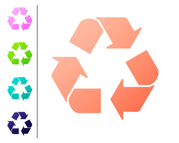 Coral Recycle ikona symbol na białym tle. Ikona strzałki kołowej. Środowisko nadające się do recyklingu go Green. Ustawianie ikon kolorów. Ilustracja wektorowa - Wektor, obraz