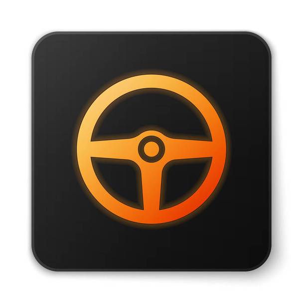 Icône de volant orange brillant isolé sur fond blanc. Icône roue de voiture. Bouton carré noir. Illustration vectorielle
 - Vecteur, image