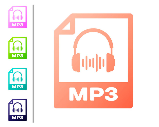 Ikona souboru Coral MP3. Ikona tlačítka MP3 Stáhnout je izolovaná na bílém pozadí. Symbol formátu MP3 Music. Symbol souboru MP3. Nastavte barevné ikony. Vektorová ilustrace - Vektor, obrázek