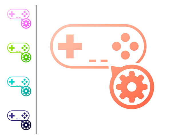 Coral Gamepad y el icono del engranaje aislados sobre fondo blanco. Ajustar la aplicación, concepto de servicio, opciones de configuración, mantenimiento, reparación, fijación. Establecer iconos de color. Ilustración vectorial
 - Vector, Imagen