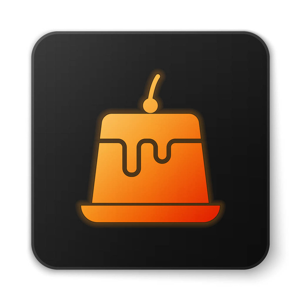 Orange glowing Pudding custard with caramel glaze icon isolated on white background. Black square button. Vector Illustration - Vector, Image