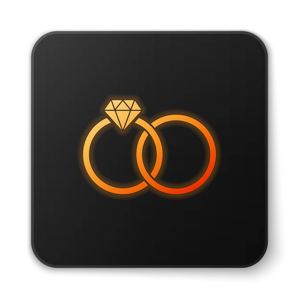 Oranje gloeiende trouwringen pictogram geïsoleerd op witte achtergrond. Bruid en bruidegom sieraden teken. Huwelijk pictogram. Diamantring. Zwarte vierkante knop. Vector illustratie - Vector, afbeelding